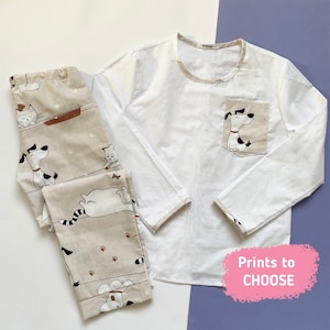 Natural Cotton Pajamas Long sleeve pajamas for Women PJs Gift for Her mother wife girlfriend sister daughter with cat panda dino unicorn