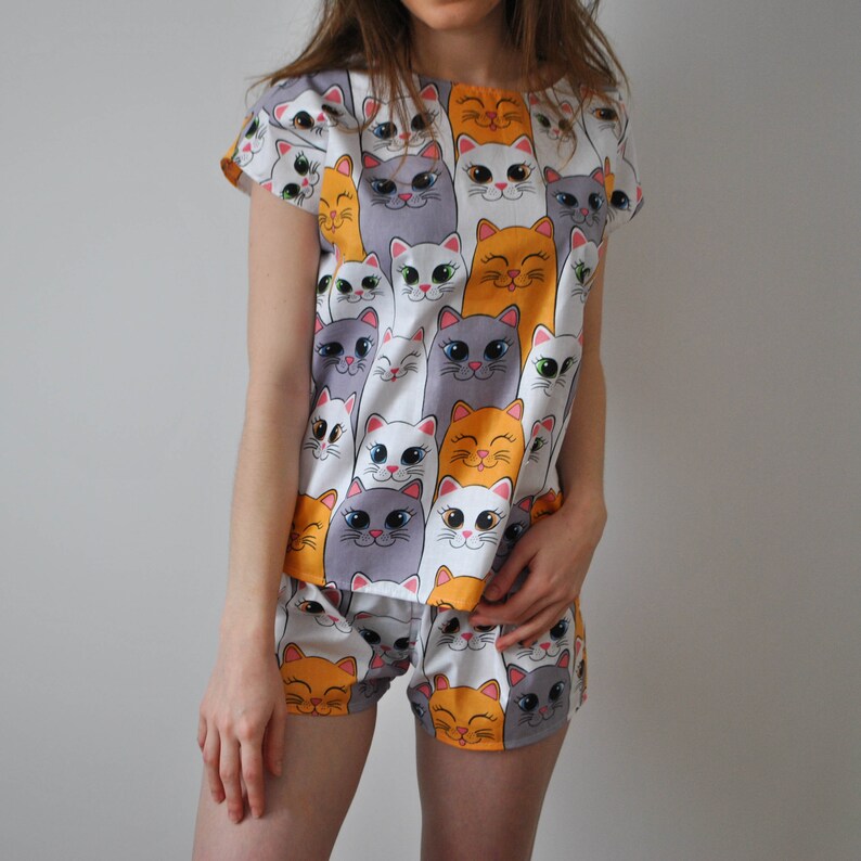 Pajama With Cats Cotton Sleepwear Natural Cotton Pajamas Women's Cotton