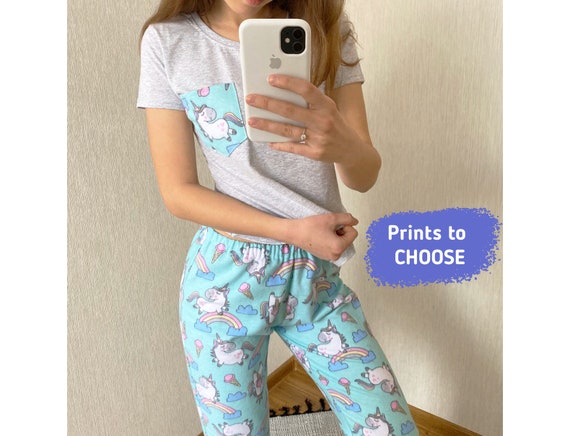 Pants Pajama With GREY T-shirt MANY PRINTS Women Pajama Sets Girls