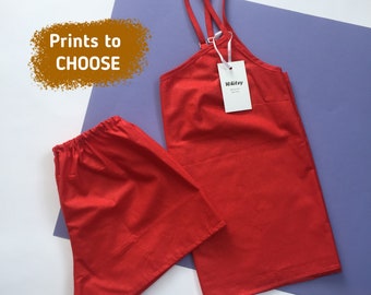 Monophonic red pajama set Cotton sleepwear Home clothes Short pajama set Organic pajama Free shipping Short pajama set Pj set cute