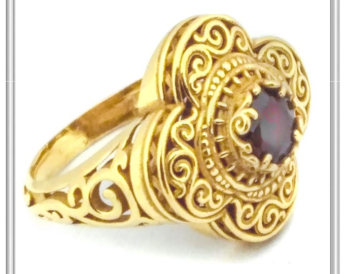 Featured listing image: Garnet silver ring amethyst, peridot, topaz on byzantine filigree decorated handmade ring engraved sterling silver 18 karat gold filled ring