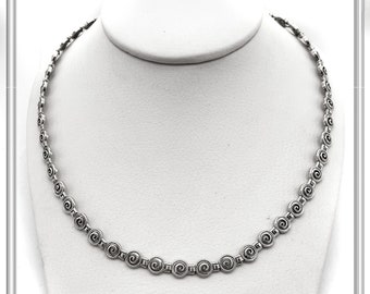 Spiral beaded necklace made of sterling silver oxidized. Spiral symbol of eternity, Ancient Greece spiral necklace, Greek museum replicas.