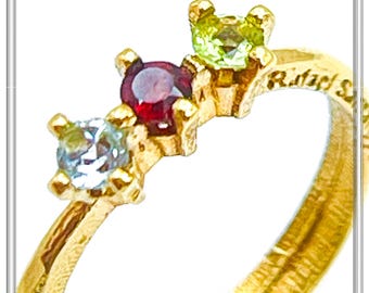 Sterling Silver 18k Gold Filled Ring with Garnet Topaz Peridot Handmade Modern Jewelry Design