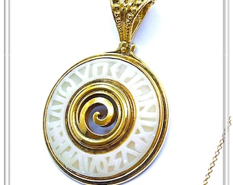 Ancient Greek Prayer Hymn to God Sun Pendant: 18k Gold Filled Silver, Sculptured Marble