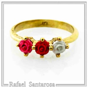 Rose flowers floral ring, made of sterling silver 18 karat gold filled, sculptured alabaster made rose flowers on adjustable statement ring.