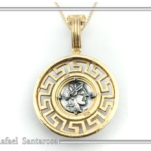 Athener Eule Münzanhänger: 18k vergoldete Sterling Silber Halskette mit griechischem Schlüssel Bild 7