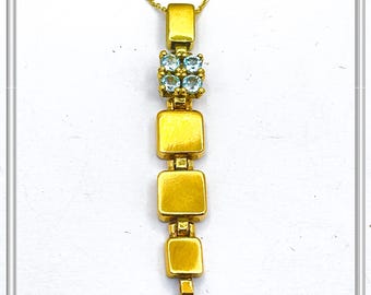 Sterling Silver Gold Filled Sky Blue Topaz Dangle Pendant Art Deco Handmade Necklace