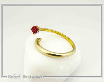 Rose flower ring statement handmade ring adjustable ring on sterling silver 18k gold-filled romantic gift for her