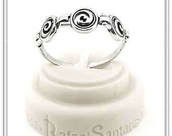 eternity spiral silver ring, 3 spiral beaded sterling silver oxidized ring, articulated round spiral symbol of eternity ring, handmade ring.