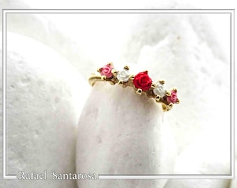 Rose flowers silver ring, handmade rose flowers bouquet ring on sterling silver 18k gold filled, statement floral ring,