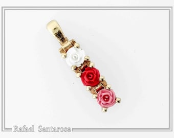 floral pendant, rose flowers charm on sterling silver 18k gold filled. Romantic floral love gift. Small rose flowers pave on silver necklace