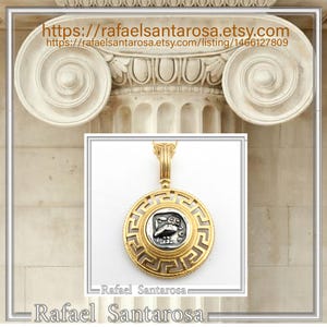 Athener Eule Münzanhänger: 18k vergoldete Sterling Silber Halskette mit griechischem Schlüssel Bild 10
