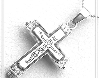 Byzantine Locket Pendant Reliquary Cross Necklace: Oxidized Sterling Silver