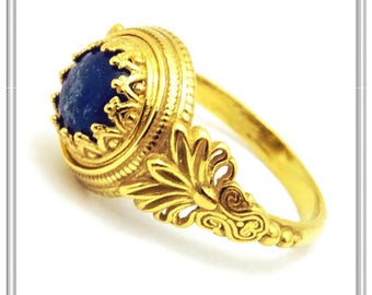 Lapis lazuli or pearl ancient Greek antefix ring. Filigree sterling silver 18 karat gold filled. Handmade museum replica lapis or pearl ring