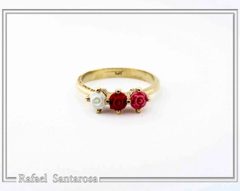 Love gift flowers floral ring, rose flowers ring on sterling silver 18k gold filled, adjustable statement ring