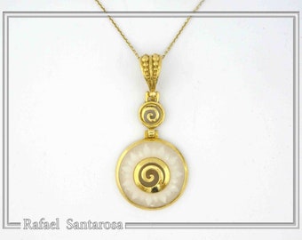 Greek marble sunflower silver spiral pendant 18k gold-filled sterling silver, museum replica inspired pendant, neoclassic silver 925 pendant