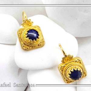 Sterling Silver Blue Sapphire Diamond Granulated Filigree Leverback Earrings Sterling Silver Blue Sapphire Diamond Granulated Filigree Leverback Earrings