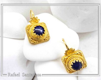 Sterling Silver Blue Sapphire Diamond Granulated Filigree Leverback Earrings Sterling Silver Blue Sapphire Diamond Granulated Filigree Leverback Earrings