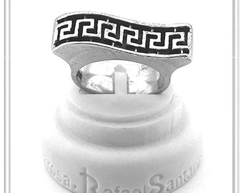 Oxidized Sterling Silver Greek Key weave Ring: Handmade Meander Museum Inspired Jewelry