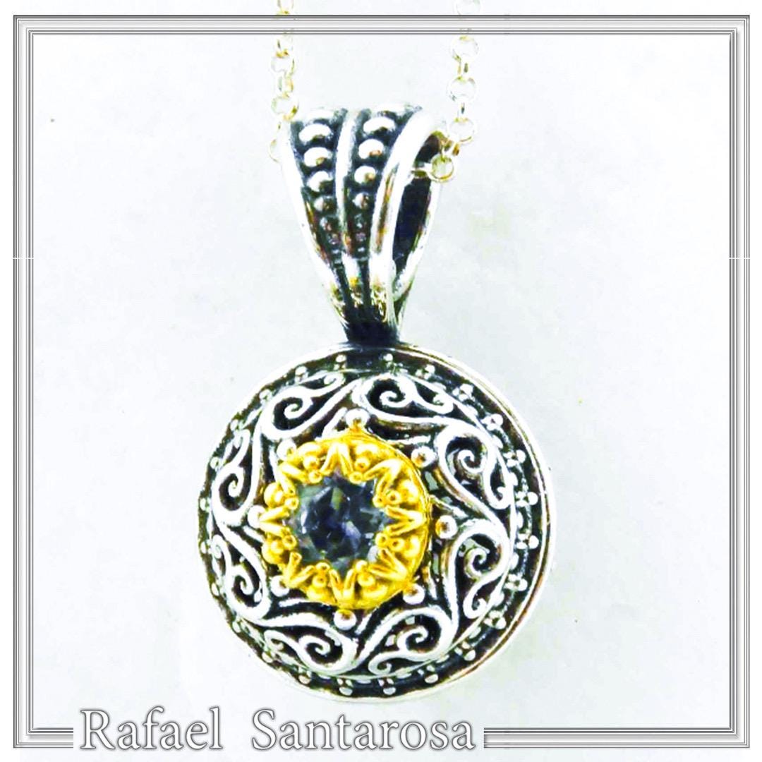Collier Pendentif Coeur En Topaze Bleue Et Filigrane Plaqué Or/argent Sterling - 18 Pouces