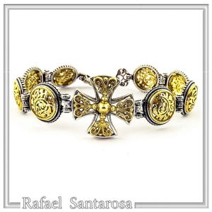 Byzantine Cross Bracelet: 18k Gold Filled & Oxidized Sterling Silver