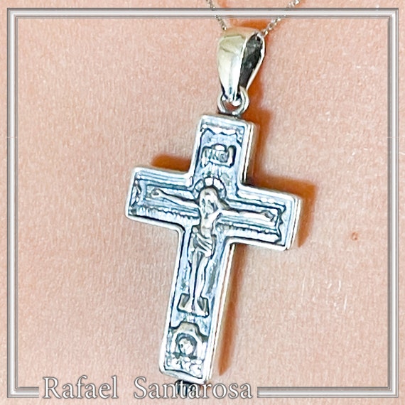 Ciondolo A Croce Con Porta Reliquie Bizantino: Croce In Argento Sterling Ossidato Per Uomo - Italia - Foto 11