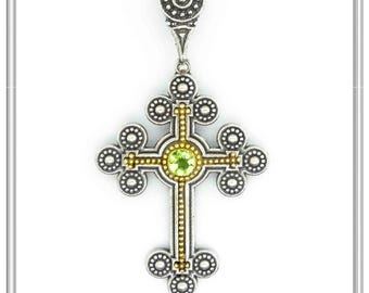 Byzantine Silver Cross, Oxidized Sterling Silver, 18ct Gold Filled Silver, Byzantine Decoration with Peridot, Garnet, Topaz, Amethyst, Pearl