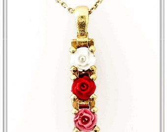 Rose flowers charm necklace sterling silver 18 karat gold filled. Romantic floral love gift. Small rose flowers on silver necklace for girls