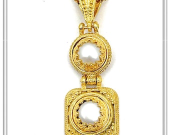 Natural pearl Byzantine Filigree Dangle Pendant: Sterling Silver 18K Gold Filled