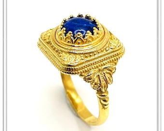 Lapis Lazuli Sterling Silver Ring: 18k Gold Byzantine Filigree