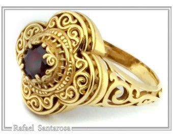 18k Solid Gold Byzantine Ring: Handmade Gemstone Statement Ring
