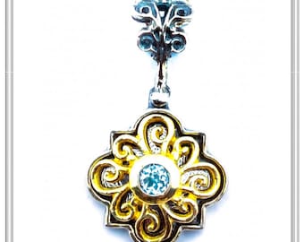 Byzantine necklace sterling silver oxidized with 18 karat gold filled filigree decoration, peridot, red garnet, sky blue topaz or amethyst.