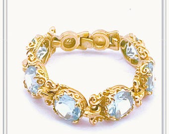 Byzantine Genuine Sky-Blue Topaz Filigree Beaded Ring: 18k Gold Filled Sterling Silver