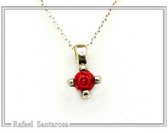 Rose Flower Pendant: Handmade Sculptured Alabaster and 18K Gold-Filled Sterling Silver Necklace