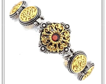 Oxidized Silver Byzantine Bracelet: Gold Filled, Natural Gemstone
