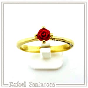 Rose flower statement ring, handmade ring on sterling silver 18 karat gold-filled with alabaster rose flower in red ping or white color.