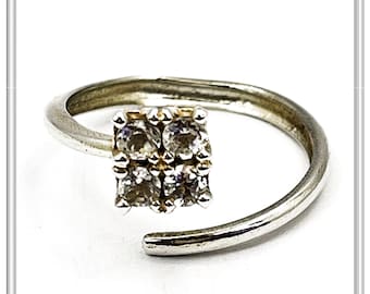 Sterling Silver Adjustable Minimal Square Ring with Four 3mm White Topaz Brilliant Cut Stones