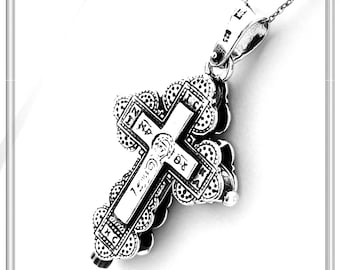 Reliquary Cross Pendant Secret Box: Byzantine Crucified Jesus Christian Sterling Silver Locket Necklace