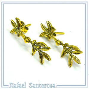18K Gold Filled Sterling Silver Olive Branch Dangle Earrings - Greek Jewelry