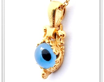Evil Eye Necklace, Byzantine Filigree Talisman Against Evil: Sterling Silver 18K Gold Filled Charm