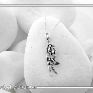 Olive leaf branch floral pendant necklace in oxidized 18ct gold filled or solid sterling silver 925, peace symbol of ancient greek mythology
