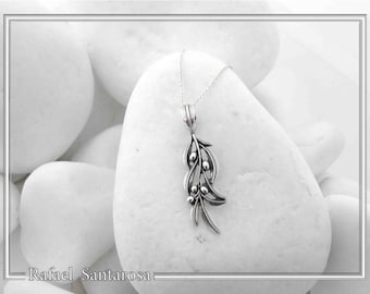 Olive leaf branch floral pendant necklace in oxidized 18ct gold filled or solid sterling silver 925, peace symbol of ancient greek mythology