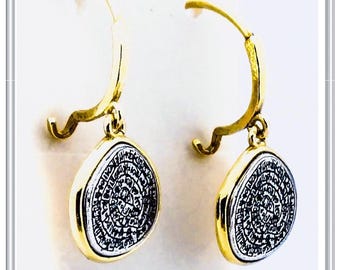 Phaistos Disc Ancient Greek Calendar Earrings: Sterling Silver, 18k Gold Filled, Museum Jewelry