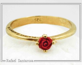 Rose flower statement ring, handmade ring on sterling silver 18 karat gold-filled with alabaster rose flower in red ping or white color.