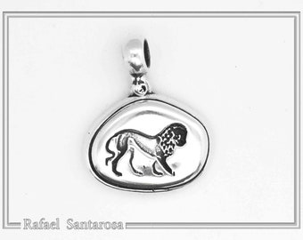 Lion seal pendant oxidized sterling silver seal necklace ancient greek mythology lion replica. men strength symbol pendant animal necklace.