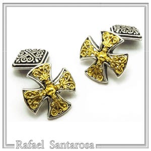 Oxidized Sterling Silver Byzantine Cross Cufflinks: 18k Gold Filled