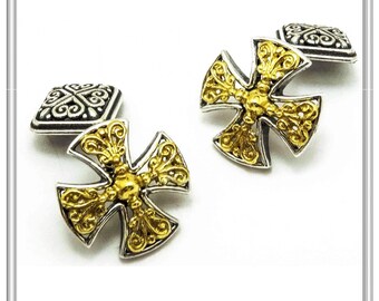 Byzantine imperial cross cufflinks, sterling silver oxidized and 18 karat gold filled. Men cufflinks, Christian religious men luxury gift.