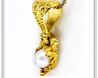 Natural pearl silver necklace, Byzantine filigree charm 18 karat gold-filled. Pearl necklace, ancient Greek filigree, granulation on bezel.