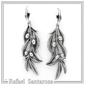 Olive leaves branch floral drop earrings  made of oxidized, 18 karat gold filled or solid sterling silver. Peace symbol of Greek mythology.