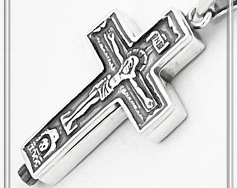 Antique Silver Reliquary Cross, Sacred Relics Holder, Sterling Silver Locket Cross Pendant, Byzantine Oxidized Christian Box Cross Necklace.